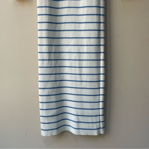 STAUD Shoko Ribbed Knit Midi Dress White Light Blue Stripes Red Trim Size M - Picture 10 of 13